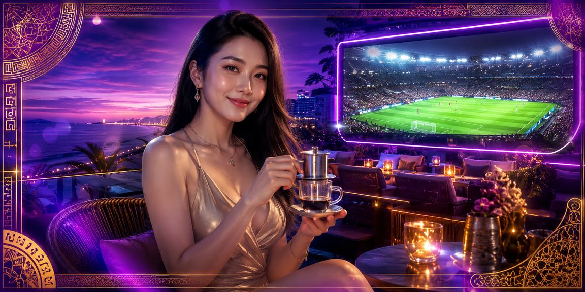 Giao diện cá cược trực tuyến tại Việt Nam với đèn neon rực rỡ buổi tối